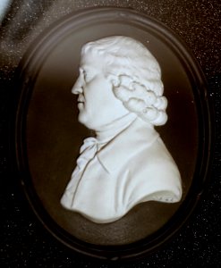 Josiah Wedgwood by William Hackwood, 20th century copy of 1782 original, black jasper, white relief - Wedgwood Museum - Barlaston, Stoke-on-Trent, England - DSC09563