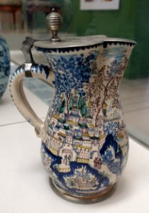 Jug with lid, Thomas Obermiller workshop, Salzburg, c. 1680, faience, pewter - Germanisches Nationalmuseum - Nuremberg, Germany - DSC02569