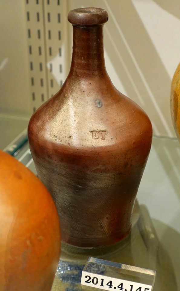 Jug, possibly by Daniel Goodale, Hartford CT, c. early 1800s, salt-glazed stoneware, brown slip, item HD 2014.4.145 - Flynt Center of Early New England Life - Deerfield, Massachusetts - DSC04220