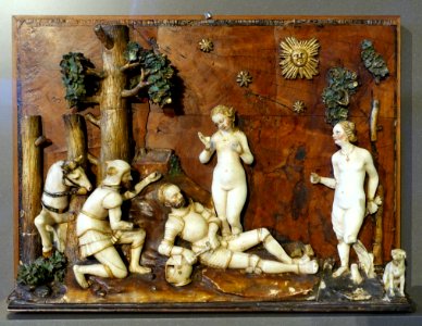 Judgement of Paris by Monogrammist BG, c. 1530-1540, alabaster on a wooden panel - Bode-Museum - DSC03038