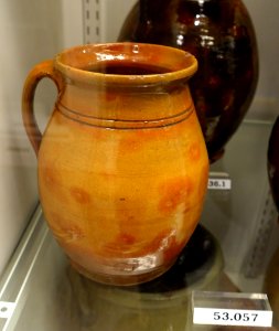 Jug, American, probably New England, 1800s, lead-glazed redware, item HD 53.057 - Flynt Center of Early New England Life - Deerfield, Massachusetts - DSC04191