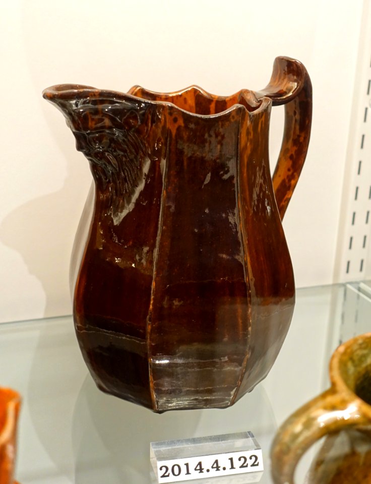 Jug, American, probably Pennsylvania, c. 1850, lead-glazed redware, manganese oxide, item HD 2014.4.122 - Flynt Center of Early New England Life - Deerfield, Massachusetts - DSC04142