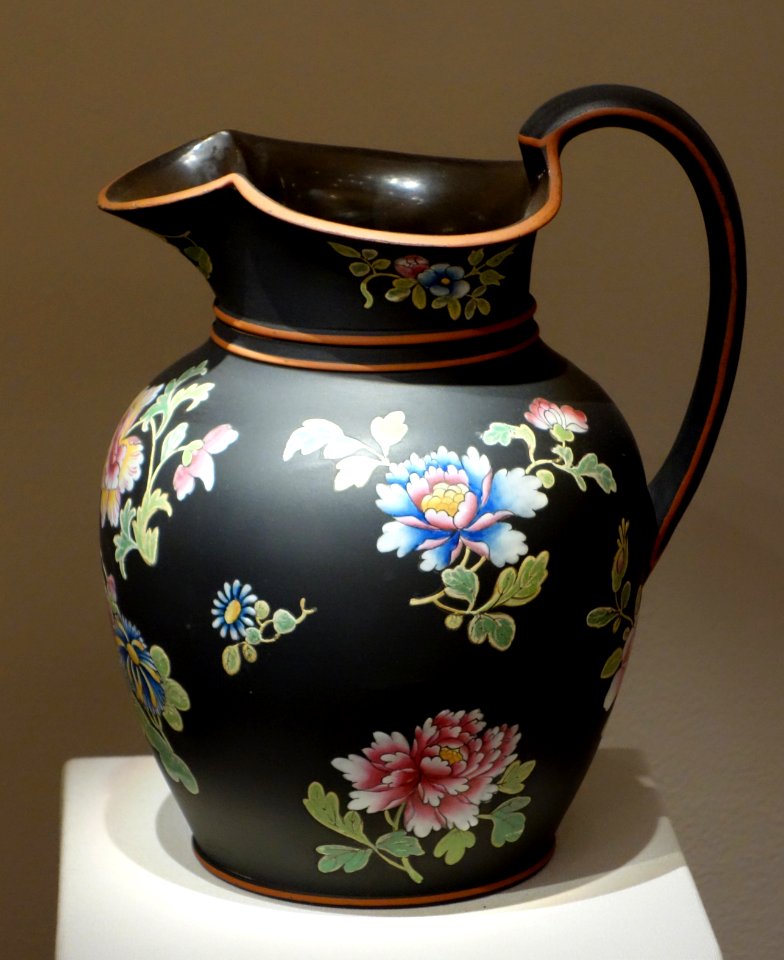 Jug, Wedgwood Factory, early 1800s, black basalt ware with polychrome enamel - Chazen Museum of Art - DSC02240