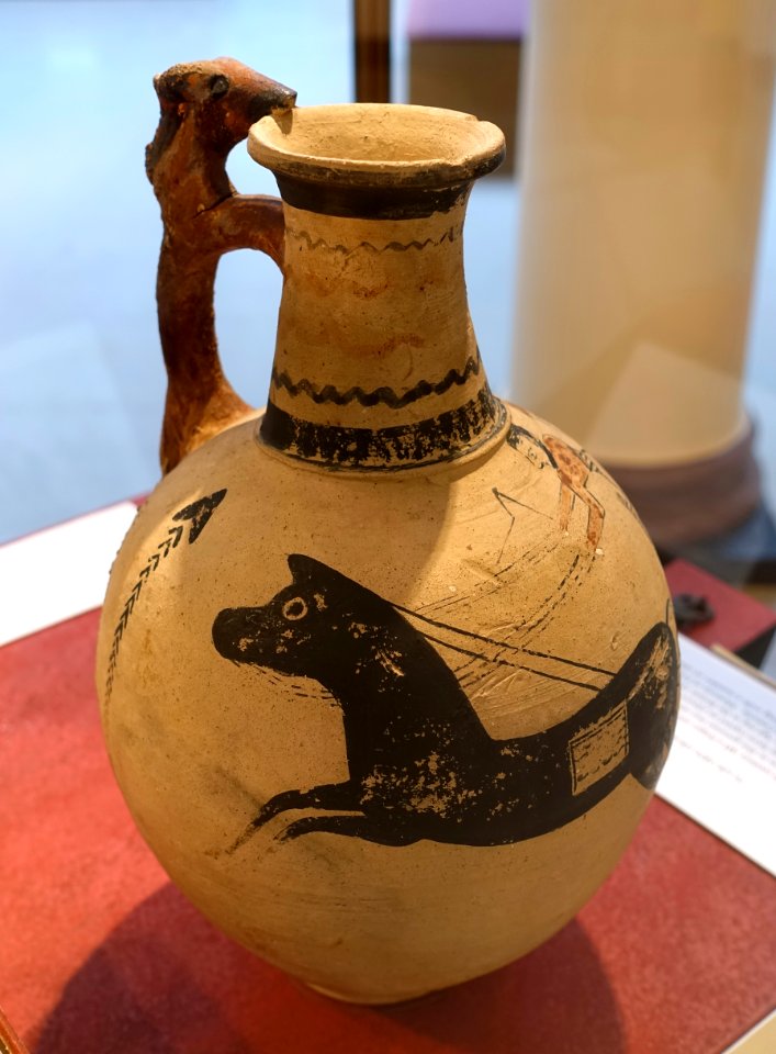 Jug, plain white wheelmade ware, Late Cypriot with 19th century AD additions by a forger, Museum of Fine Arts, Boston, ceramic, view 2 - Harvard Semitic Museum - Cambridge, MA - DSC06358