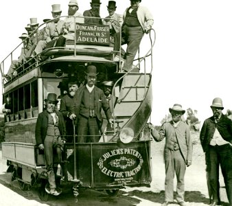 Julien's Patent battery tram, Henley Beach, 9 January 1889 (SLSA B-5468)