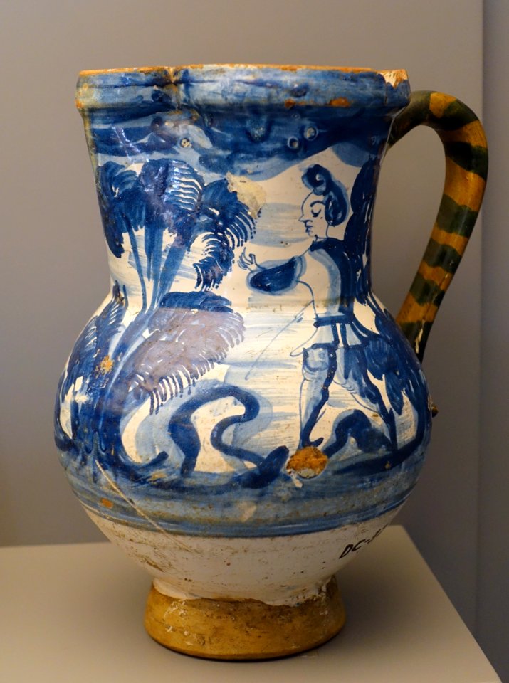 Jug with two gentlemen, Teruel, Spain, 17th century AD, ceramic - Museo Nacional de Artes Decorativas - Madrid, Spain - DSC08209
