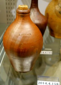 Jug by Daniel Goodale, Hartford CT, c. 1825-1830, salt-glazed stoneware, brown slip, item HD 2014.4.158 - Flynt Center of Early New England Life - Deerfield, Massachusetts - DSC04218