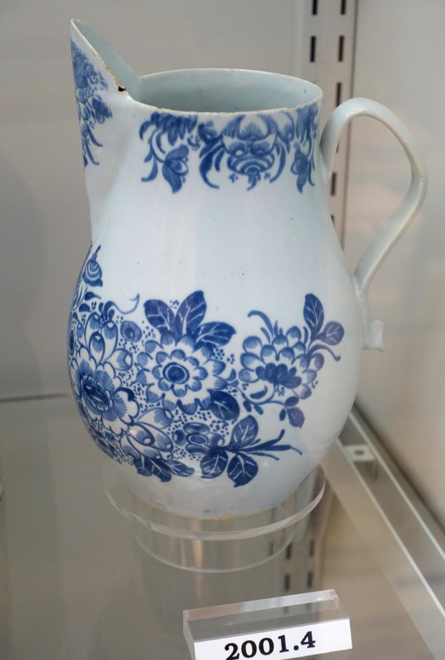 Jug, Liverpool, England, tin-glazed stoneware, HD 2001.4 - Flynt Center of Early New England Life - Deerfield, Massachusetts - DSC04419