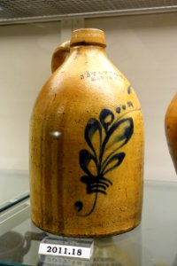 Jug, J. S. Taft & Co., Keene NH, c. 1875, salt-glazed stoneware, cobalt enamel, Albany slip, item HD 2011.18 - Flynt Center of Early New England Life - Deerfield, Massachusetts - DSC04195