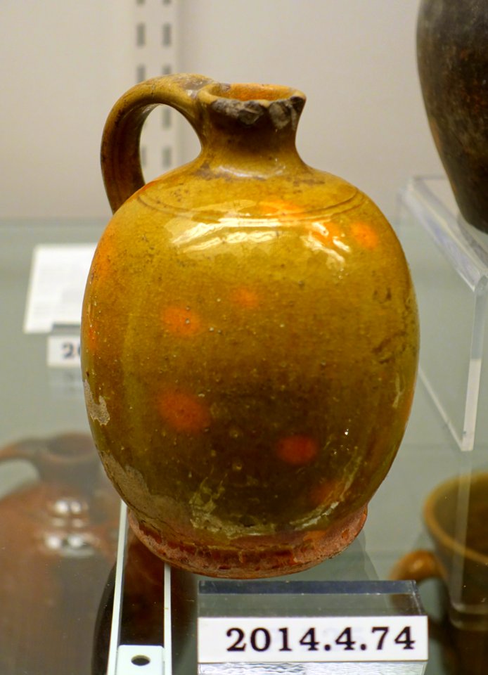 Jug, United States, New Hampshire, 1820-1840, lead-glazed redware, item HD 2014.4.74 - Flynt Center of Early New England Life - Deerfield, Massachusetts - DSC04056