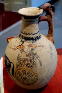 Jug, plain white wheelmade ware, Late Cypriot with 19th century AD additions by a forger, Museum of Fine Arts, Boston, ceramic, view 1 - Harvard Semitic Museum - Cambridge, MA - DSC06357