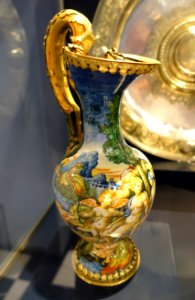 Jug, Urbino, Italy, 1540-1550 AD, maiolica with German copper-gilt mounting added in the 17 century, from Prince Oettingen-Wallerstein collection - Museo Nacional de Artes Decorativas - Madrid, Spain - DSC08002