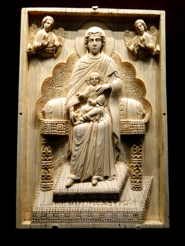 Ivory Plaque with Enthroned Mother of God (Stroganoff Ivory), 950-1025 AD, Byzantine, Constantinople, ivory - Cleveland Museum of Art - DSC08411