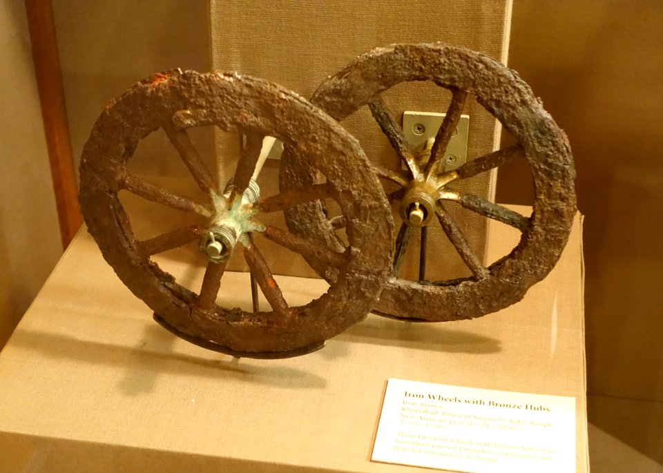 Iron wheels with bronze hubs - Nabu Temple, Palace of Sargon II, Khorsabad, Neo-Assyrian period, 721-705 BC - Oriental Institute Museum, University of Chicago - DSC07574