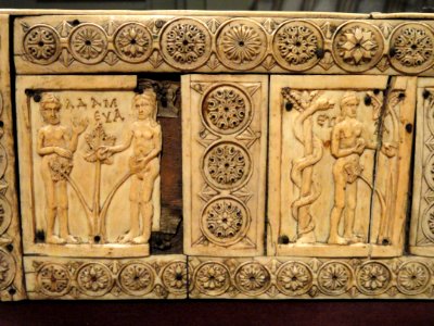 Ivory Box with Scenes of Adam and Eve, 1000-1100s AD, Byzantine, Constantinople, ivory, wood - Cleveland Museum of Art - DSC08378