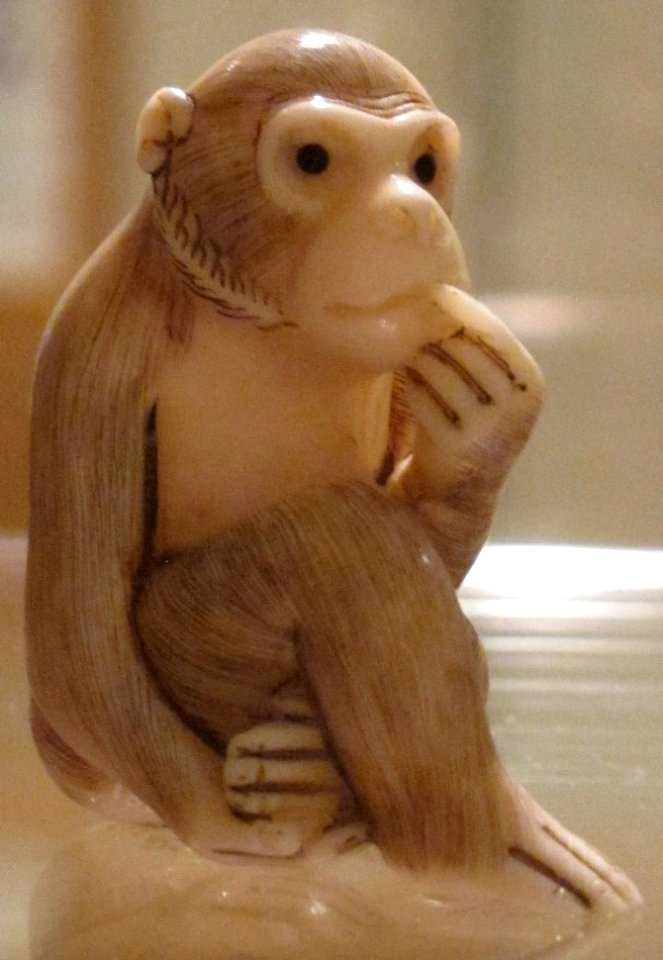 Ivory netsuke of a monkey, 20th century, signed 'Senpo', Honolulu Museum of Art