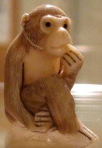 Ivory netsuke of a monkey, 20th century, signed 'Senpo', Honolulu Museum of Art photo