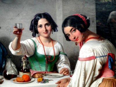 Italian Osteria Scene, Girl welcoming a Person entering, detail, by Wilhelm Marstrand - Ny Carlsberg Glyptotek - Copenhagen - DSC09272