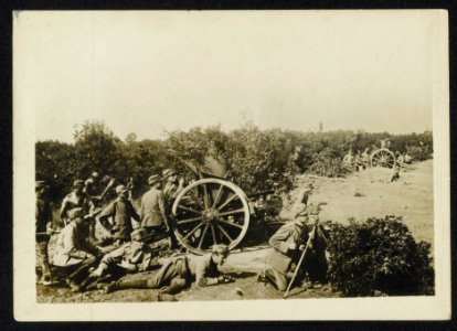 Italiaanse artilleristen brengen een kanon in stelling, Bestanddeelnr 158-0646