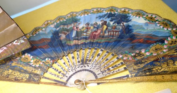 Isabelline fan, cloth with painting - Fan Room, Alcázar of Seville, Spain - DSC07313
