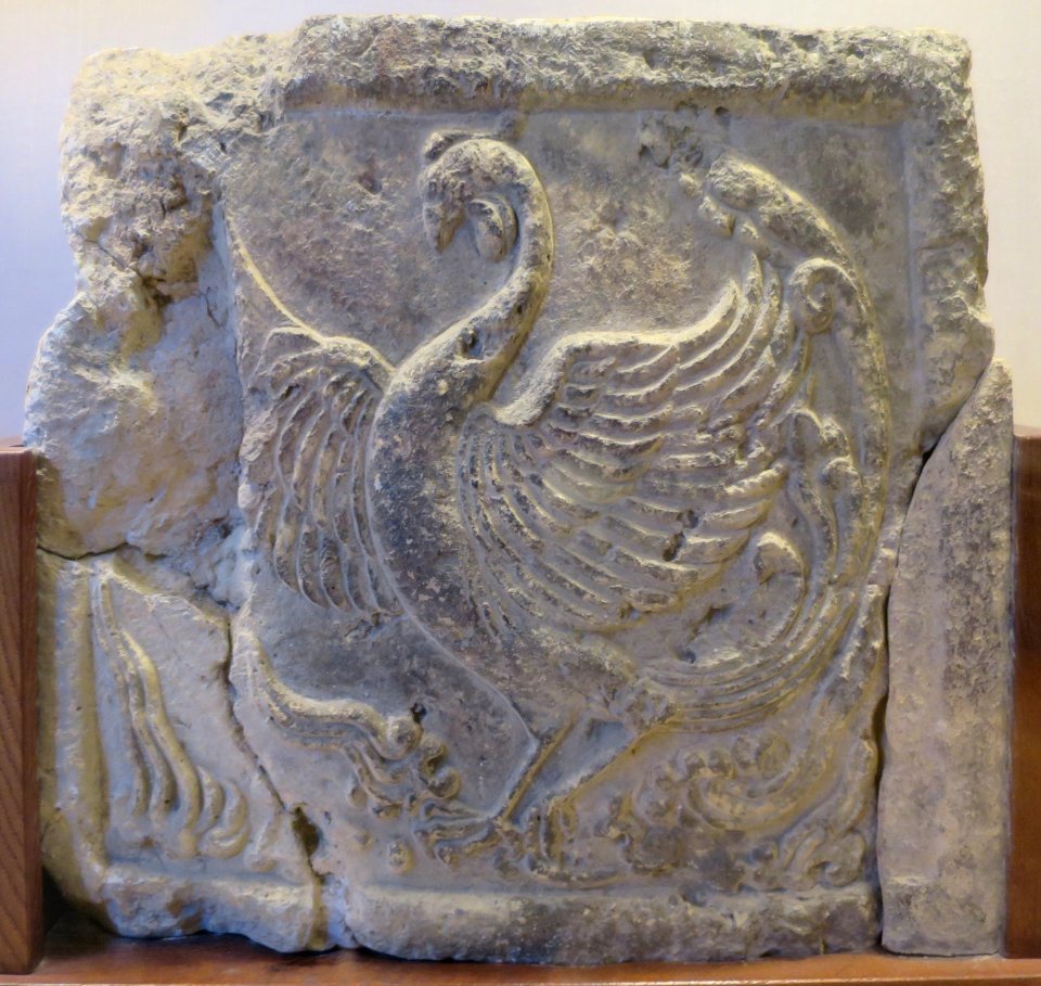 Japanese stone tile with design of a phoenix, Nara period (646-794), HAA