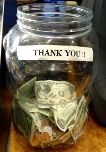 Jar for tips at a restaurant in New Jersey