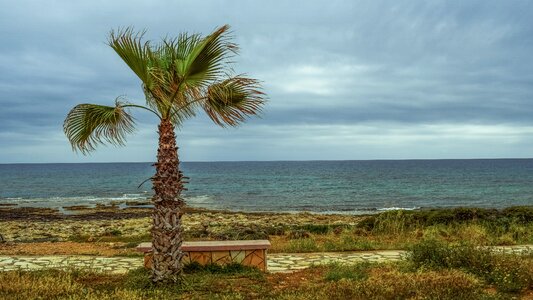 Horizon stone bench cloudy