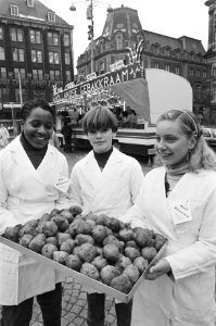 Jaarlijkse Anti reuma oliebollenaktie in Amsterdam gestart. Oliebollenverkoper, Bestanddeelnr 931-8825