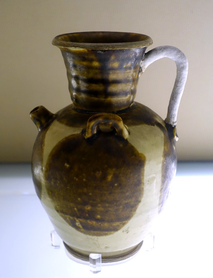 Jar, China, from Qiong kiln, unearthed from Qinglai, Sichuan, Tang dynasty, 618-907 AD, blue-glazed ceramic with brown spots - Sichuan Provincial Museum - Chengdu, China - DSC04223