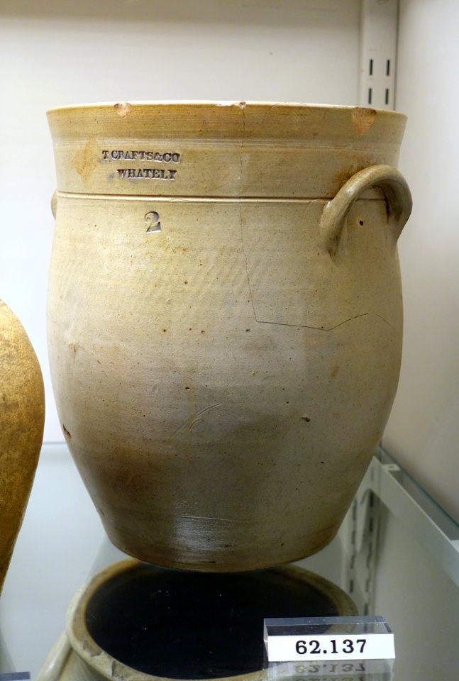 Jar by Thomas Crafts, Whately MA, 1833-1848, salt-glazed stoneware, cobalt enamel oxide, Albany slip, item HD 62.137 - Flynt Center of Early New England Life - Deerfield, Massachusetts - DSC04203