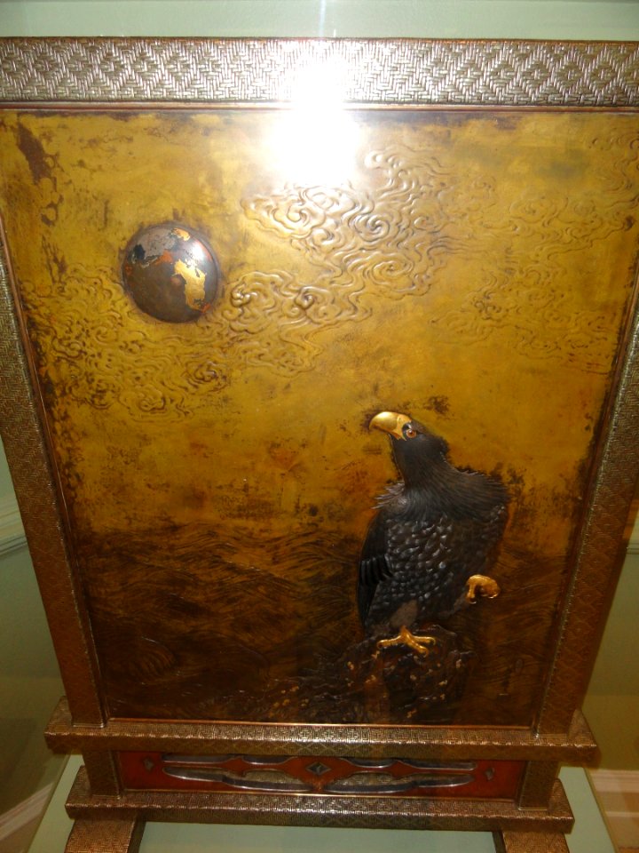 Japan Gazing Upon the World, firescreen by Sugiura Yukimune, 19th century, alloyed metal - George Walter Vincent Smith Art Museum - DSC03813
