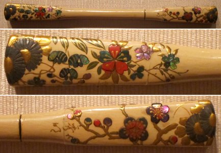 Japanese hair pin, creme lacquer and mother-of-pearl, Edo or Taisho, Honolulu Museum of Art