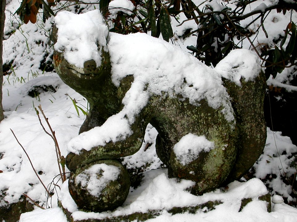 Japanese nature statue in snow