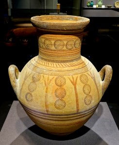 Jar with two handles, excavated in Cyprus, Iron Age, 8th-6th century BC, painted earthenware - Tokyo National Museum - Tokyo, Japan - DSC08534