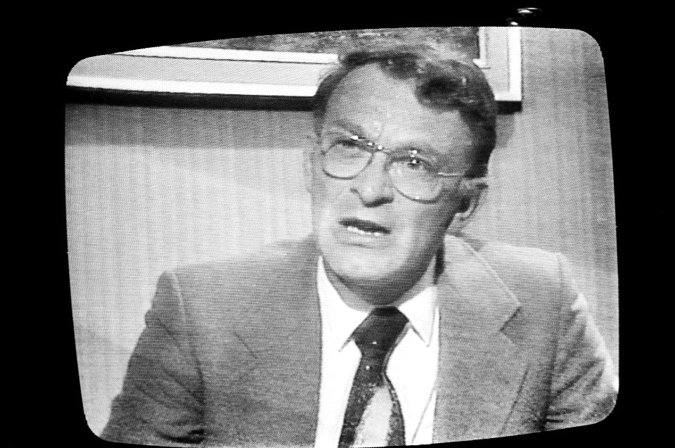 Janmaat, lijsttrekker Centrumpartij tijdens zijn zendtijd de tv begin deze week, kop, Bestanddeelnr 931-5007