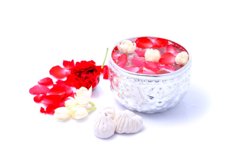 Songkran flowers silver bowl photo