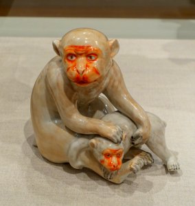 Japanese macaque with infant, Arita ware, Japan, 1800s AD, porcelain - Peabody Essex Museum - DSC07758