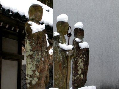 Japanese nature statues in snow