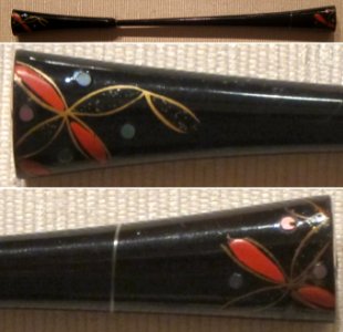 Japanese hair pin, black lacquer, red lacquer, and mother-of-pearl, Edo or Taisho, Honolulu Museum of Art photo