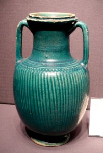 Jar with two handles, attributed to Syria, Sasanian period, 4th century AD, ceramic, blue glaze - Tokyo National Museum - Tokyo, Japan - DSC08575