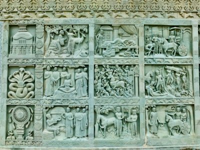 Jataka tales panels, Dhamma Nagajjuna, Nagarjuna Sagar Telangana, India - 1