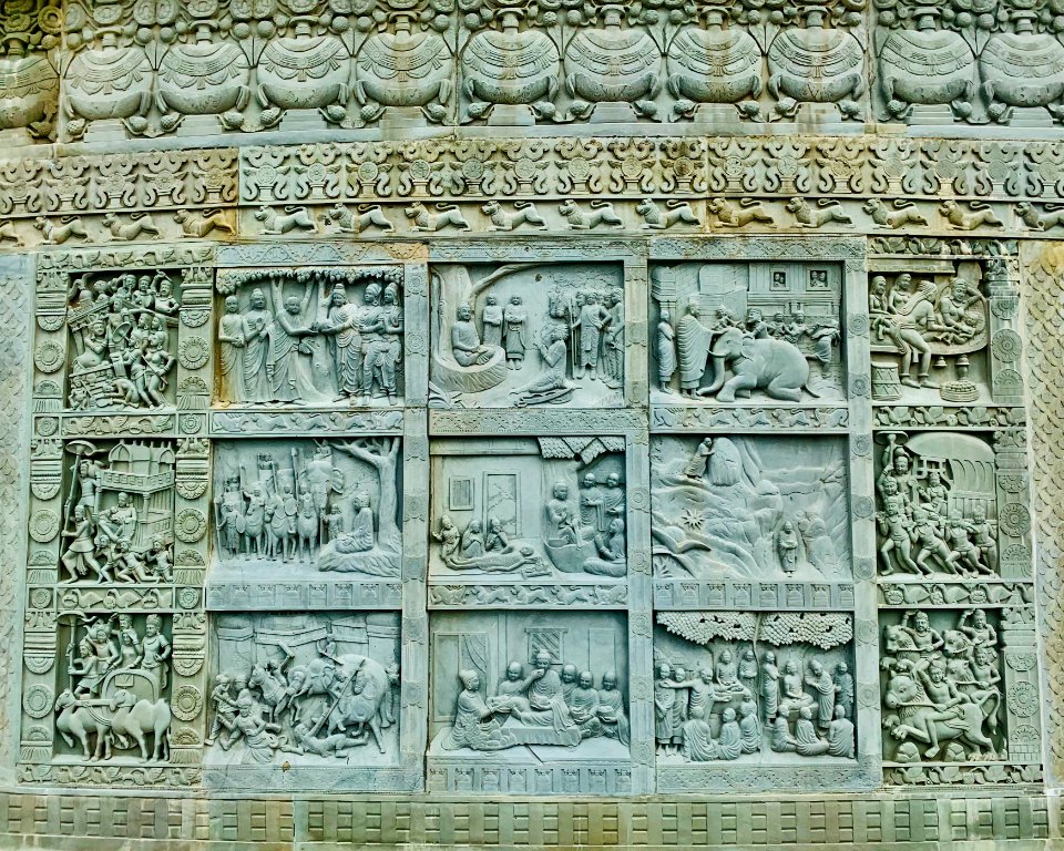 Jataka tales panels, Dhamma Nagajjuna, Nagarjuna Sagar Telangana, India - 2