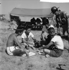 Jamboree 1963 te Marathon Griekenland Japanse padvinders in hun kamp, Bestanddeelnr 915-4212
