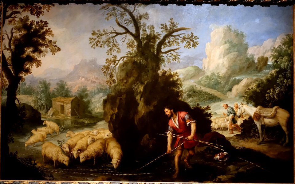 Jacob Laying Peeled Rods before the Flocks of Laban, by Bartolome Esteban Murillo, Spanish, c. 1665, oil on canvas - Meadows Museum - Southern Methodist University - DSC05364
