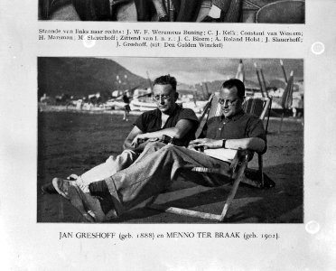 Jan Greshoff ( geb. 1888), en Menno ter Braak (geb 1902) in Siestre Levante (Ita, Bestanddeelnr 935-0993