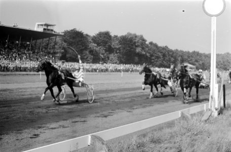 Jan Wagenaar jr. gaat met zijn paard Henri Buitenzorg als eerste over de finis, Bestanddeelnr 922-6797