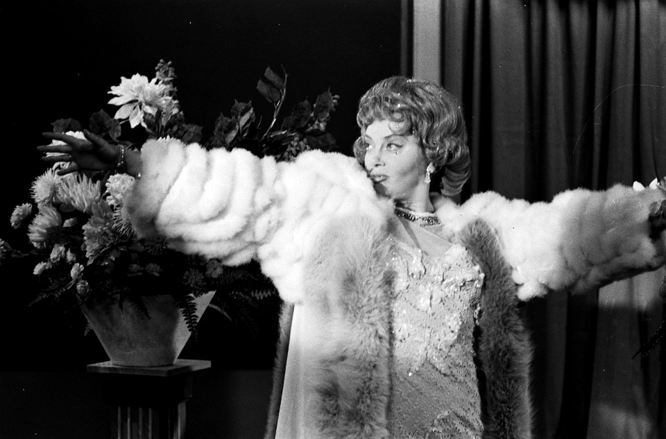 Jan en Alleman programma voor televisie. Tonny Huurdeman als Marlene Dietrich, Bestanddeelnr 915-6844