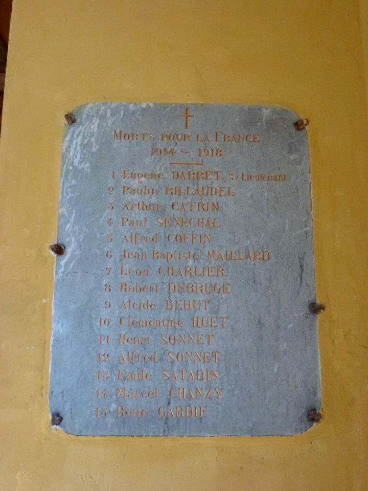 Jandun (Ardennes) église Notre-Dame, plaque monument 14-18
