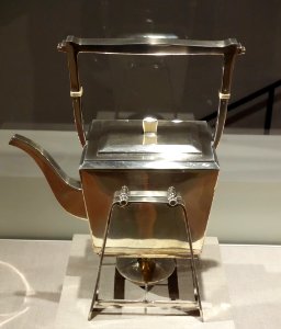 Kettle, stand, and burner, designed by Dirk van Erp (1860-1933), made by William Henry van Erp, c. 1930, silver with ivory or bone decoration - De Young Museum - DSC00766