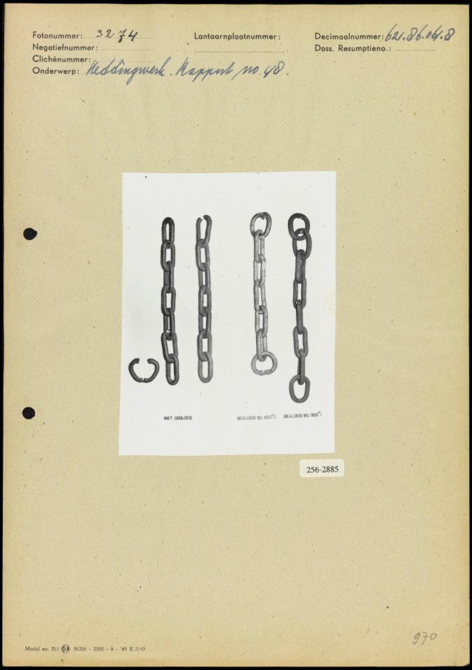 Kettingwerk Gloeiproeven met kettingen Rapport no 48, Bestanddeelnr 256-2885